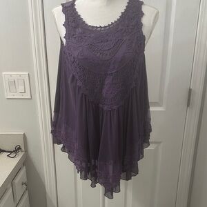 Women's Purple Crochet-Overlay Tank Top